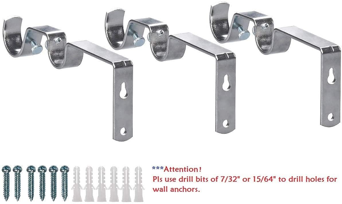 Double Curtain Rod Hanging Brackets Havy Duty Rod Holder 6Pcs-Satin Nickel
