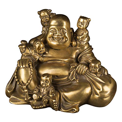 BRABUD Chinese Fengshui Laughing Buddha Sitting with 5 Children Statue Attracting Happiness in Family Decoration Collection ZD066