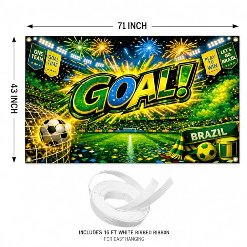Brazil Goal Soccer Party Decorations Backdrop 71 x 43 Inch, Brazil Soccer Watch Party Decorations Banner, Fan Tournament Decor for Birthday, Viewing Event and Sports Theme Celebration Supplies by Generic - Used condition - Image 2