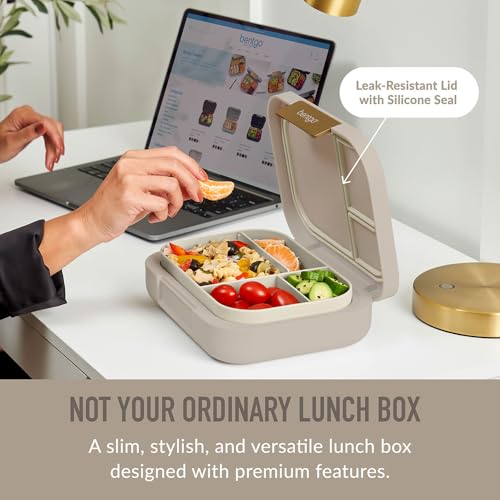 Image of Bentgo Modern - Leak-Resistant Bento Lunch Box For Adults, Teens, & Larger Appetites; Reusable BPA-Free Meal Prep Container with 3 or 4 Compartments, Dishwasher /Microwave Safe; 5 Cups (Sandstone)