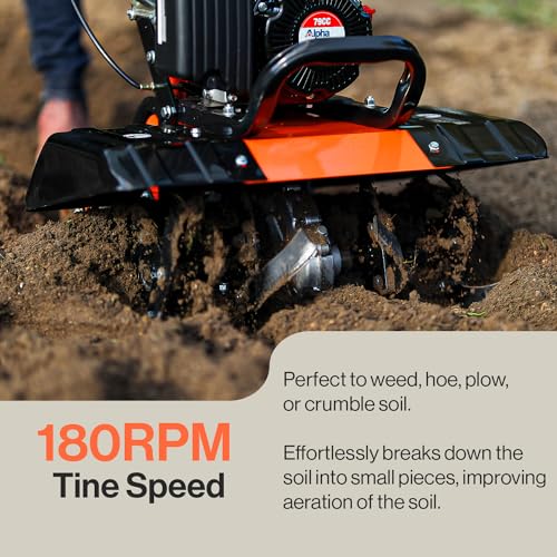 Image of SuperHandy Tiller Cultivator 2.5HP 79cc 4 Stroke Ultra Duty 4 Premium Steel Adjustable Forward Rotating Tines for Garden, Lawn, Digging, Root /Weed Removal and Soil Cultivation