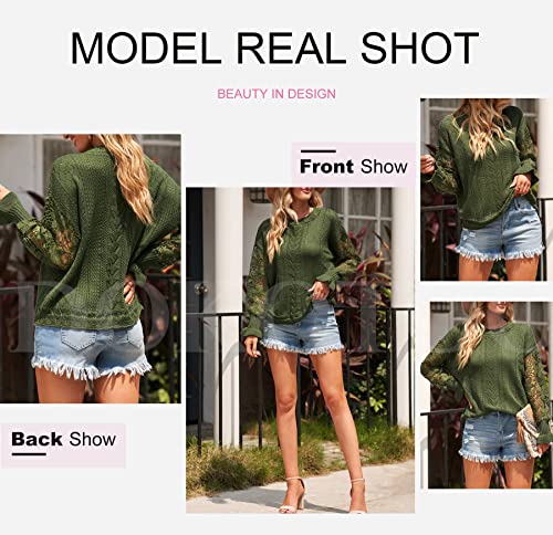 Image of Dokotoo Womens Crewneck Crochet Lace Long Sleeve Hollow Out Cable Knit Sweaters Pullover Tops