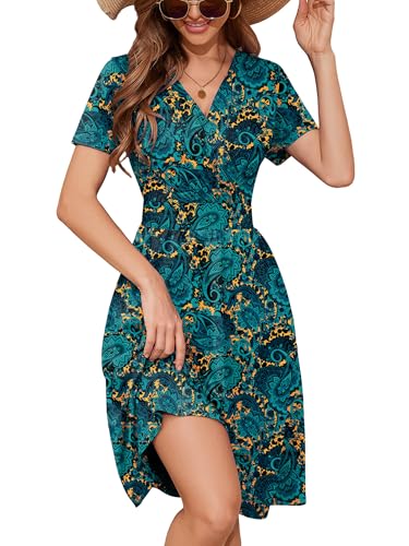 Image of Heymoments Womens Summer Short Sleeve Casual Dresses V-Neck Beach Dress with Pockets S-2XL