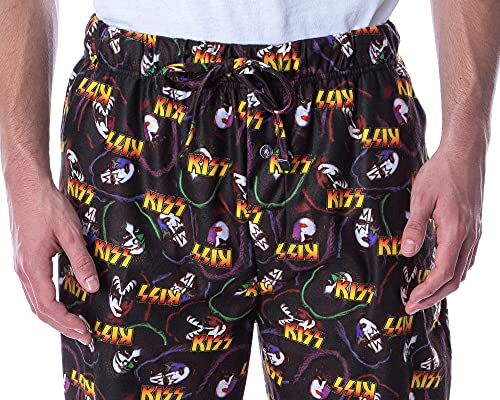 Kiss Men's Allover Band Member Print Adult Loungewear Sleep Pajama Pants (Large) #TOP2