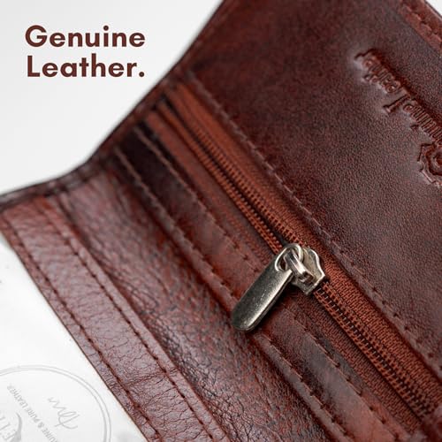Image of Brown Tri-Fold Genuine Leather RFID Blocking Wallet for Men with 8 Card Slots