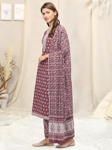 Image of MIRCHI FASHION Pure Cotton Straight Kurta Set with Dupatta | 3 Piece Ethnic Kurta Pant Set Office Wear Salwar Kurta Set for Women