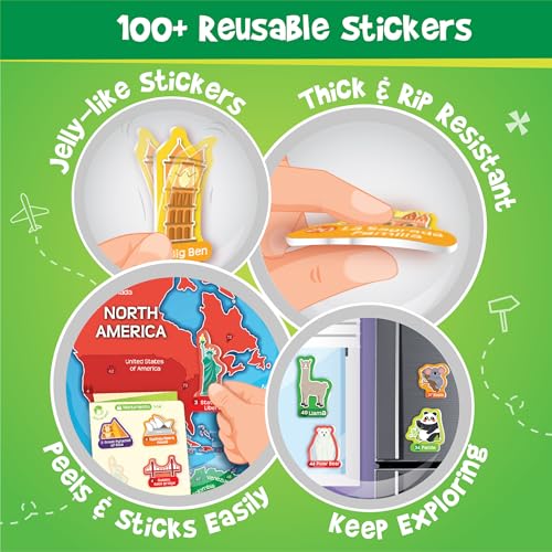 Image of Imagimake Mapology World Map with Reusable Stickers | Educational Toy | Learning Toys For Kids Age 7+| Best Birthday Gift for Kids Age 5,6, 7, 8
