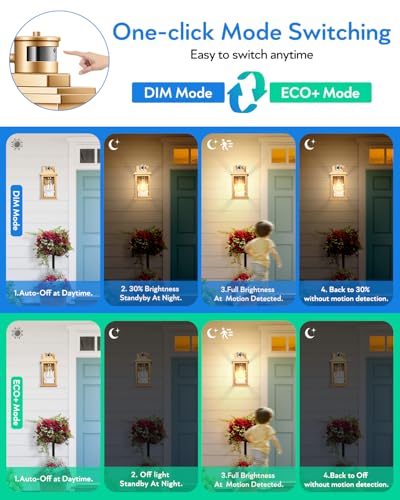 Image of VIANIS Motion Sensor Porch Lights, Outdoor Light Fixtures Wall Mount Dusk to Dawn, Gold Waterproof Exterior Lights for House, Outdoor Wall Lights for House, Doorway, Patio, Anti-Rust (Pack of 2)
