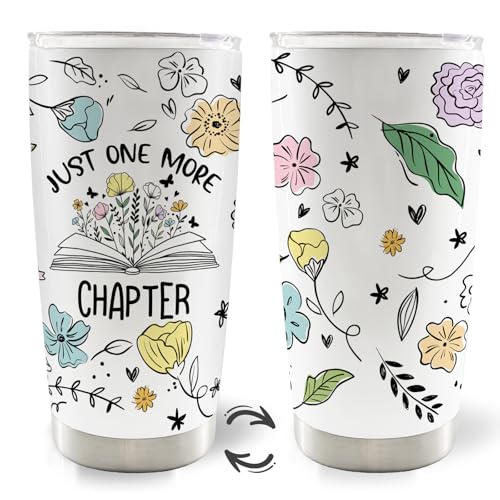 MOTERMATE Just One More Chapter 20oz Travel Coffee Mug Tumbler, Book Lovers Gift for Readers, Book Club Bookish Gift, Floral Water Stainless Steel Tumbler with Lid and Straw