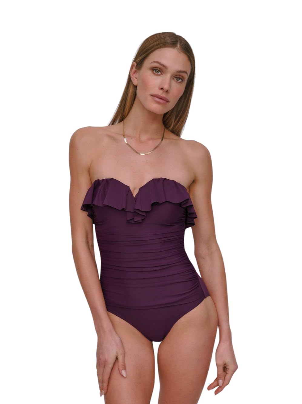 

                                                    DKNY Women's Pin-up Ruffle Bandeau One Piece Swims