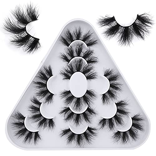 10D Mink Lashes Pack Eyelashes 25mm Dramatic Fluffy Full Volume Faux Mink Eye Lashes 6 Pairs Soft Reusable False Eyelashes Pack Strip Lashes by Pawotence