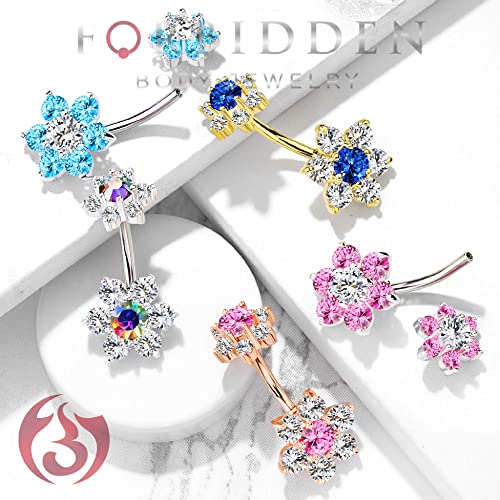 Forbidden Body Jewelry Surgical Steel Belly Ring With Cz Flower Design & Internally Threaded Matching Top, Clr/Aurora Borealis #TOP3