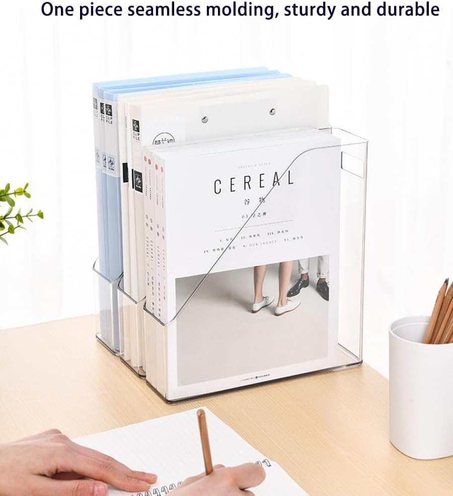 アクリルマガジンホルダー、2個 ファイルマガジン&amp;ブックストレージラック オフィスデスク用 クリアブックオーガナイザー シリ