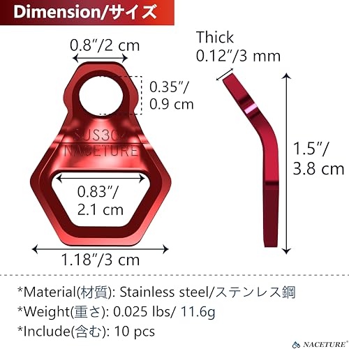 NACETURE Motorrad-Spannanker, robuster Edelstahl, 10 Stück, Dirt-Bike-Spanngurt-Ringe, Zubehör für LKW, Wohnmobil, Anhänger, LKW, Bettspannanker (Red 10 Pack)