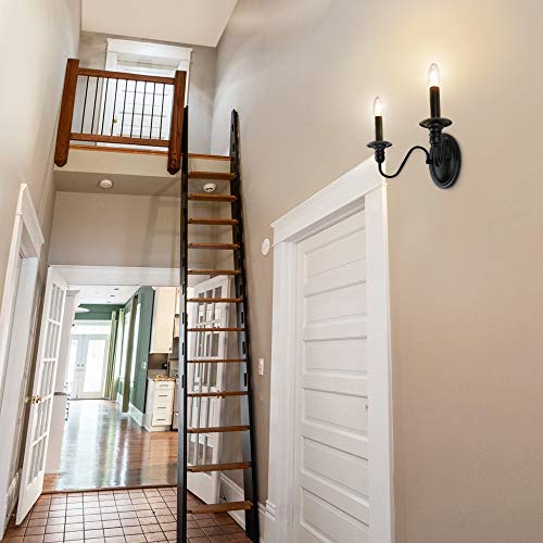 Kmaipem Sconces Wall Lighting, 2 Lights Farmhouse Black Candle Sconce, Industrial Modern Wall Light Fixtures, Mid Century Bathroom Light Fixtures For Bedroom Living Room Kitchen Hallway Stairs Office #TOP5
