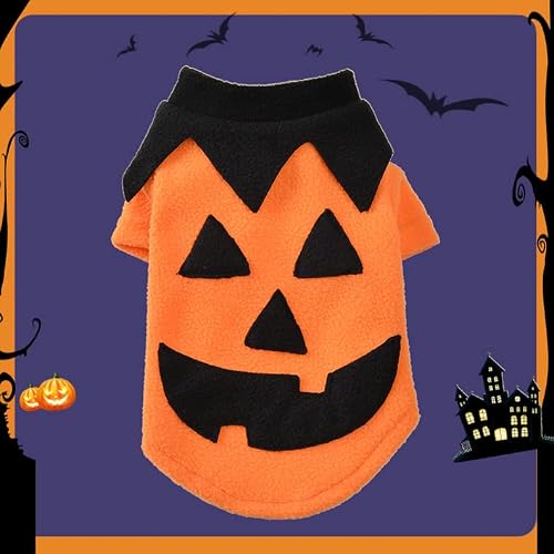 Dog Cat Halloween Customes Fleece Pumpkin Sweater Cute For Small Puppies With Button Closure Easy To Wear For Small Medium Pets (Medium) #TOP4