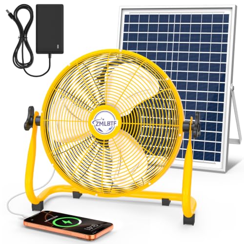 ZMLBTF 16 Inch Solar Camping Fan with 20W Detachable Solar Panel, Yellow - image 1