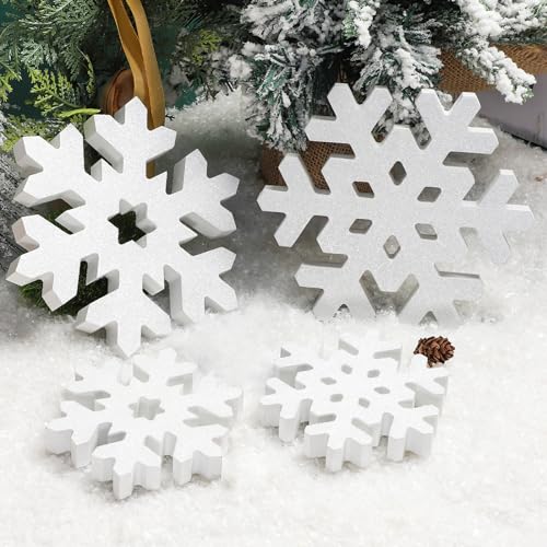 4 Piece Glitter Christmas Tiered Tray Decor - Wooden Snowflake
