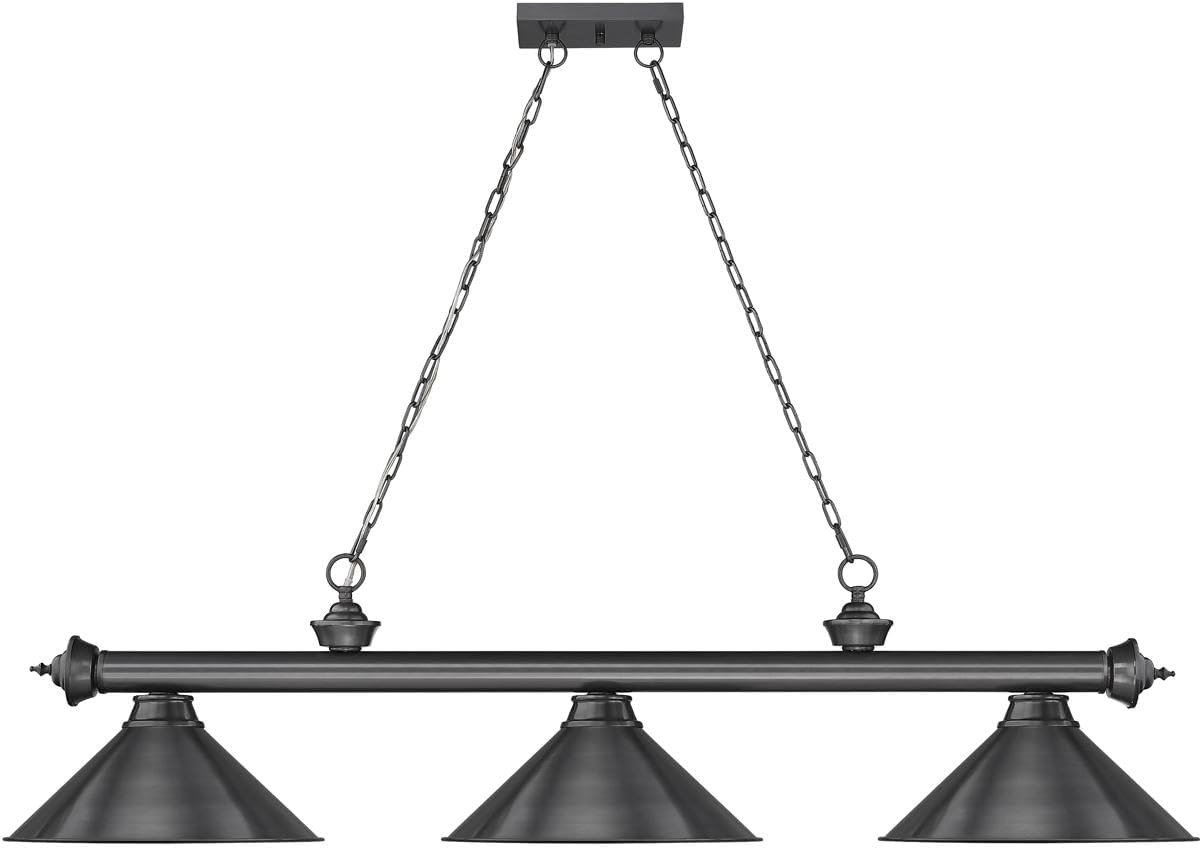 Z-Lite 2306-3BP-BP15 Cordon Billiard Pendant, 3-Light 180 Total Watts, Bronze Plated