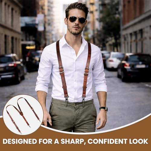 Image of Grain Buffalo Leather Suspender for Men | 0.2 inches thickness | Western Heavy Duty Dress Suspender