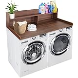 Royxen Laundry Countertop with Storage Universal Fit, Washer and Dryer Countertop with Shelf, Laundry Room Storage, 2-Tier Shelf (Walnut)
