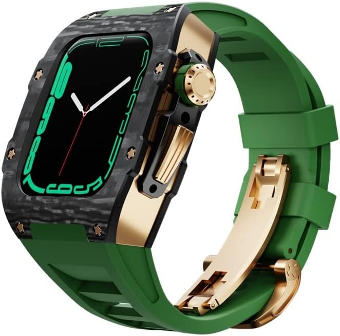 Carbon Fiber Case for Apple Watch 7 45mm 44mm Fluororubber Strap Luxury Set Frame Bezel Modification Kit for IWatch 8 7 6 5 4 SE image 5