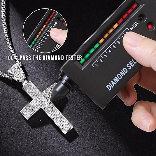 HMJ Diamond Cross Necklace for Men, Moissanite Cross Pendant S925 Sterling Silver Hip-Hop Jewelry Birthday Gift for Boyfriend Husband Brother - Image 6