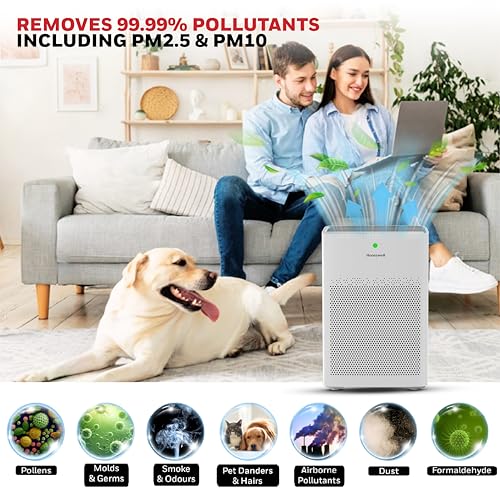 Image of Honeywell Air Purifier for Home, 4 Stage Filtration, Covers 693 sq.ft, High Efficiency Pre, H13 HEPA, Activated Carbon Filter, Removes 99.99% Pollutants & Micro Allergens - Air touch P1