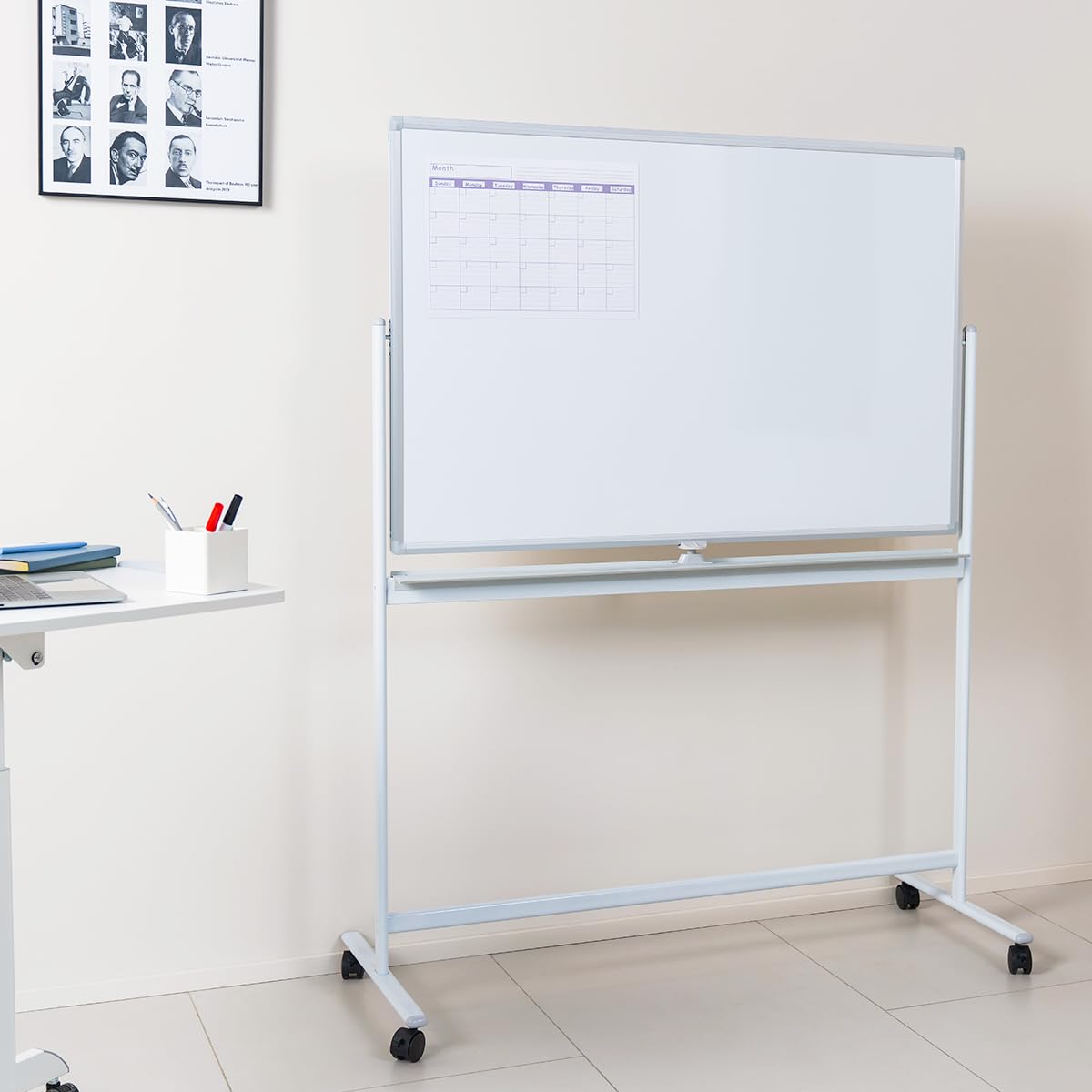 LogiLink EO0064 - Whiteboard/Tafel, 2-seitig beschreibbar, 120 x 80 cm, auf Rollen, Aluminiumrahmen
