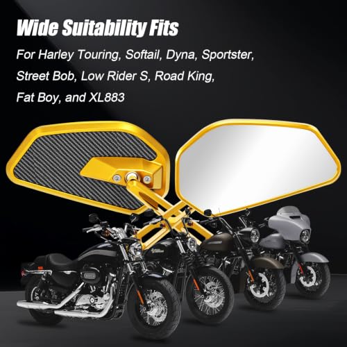 Image of Gold Motorcycle Carbon Fiber Rearview Mirrors for Harley Touring