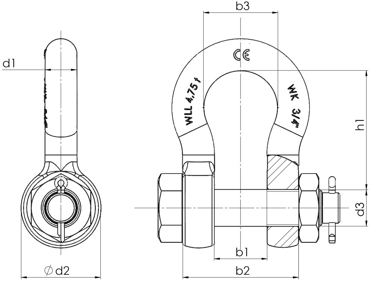 Hochfeste Schäkel 4,75t - Geschweift Mit Mutter & Splint, Feuerverzinkt