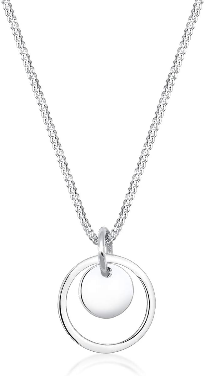 Elli Geo Trend Women’s Necklace with Circle Plate Pendant in 925 Sterling Silver 45 cm Long