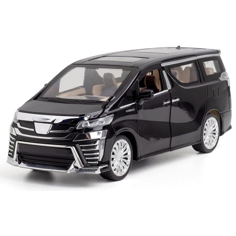 Image of Kids Model 1:32 Alphard Die Cast Metal Car Pull Back Action Opening Doors with Realistic Engine Sound Lights Toy Car Gift for Boys - Black