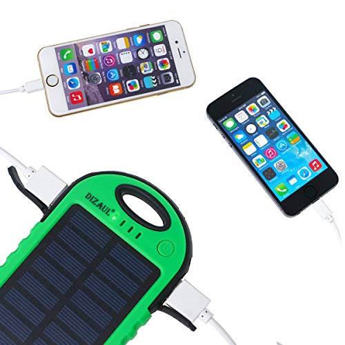 Dizaul Solar Charger, 5000mAh Portable Solar Power Bank Waterproof/Shockproof/Dustproof Dual USB Battery Bank Compatible with All Smartphones,iPhone,Samsung,Android Phones,Windows Phones,GoPro,GPS