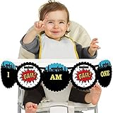 Big Dot of Happiness Bam Superhero 1rst Birthday Highchair Decor - I Am One - First Birthday High Chair Banner