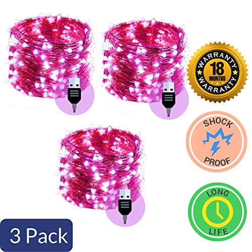 Image of MANSAA M6 USB LED String Light | 10 Meter 100 LEDs | Pink Color | USB Operated | Home Decor LED Light | Pack of 3
