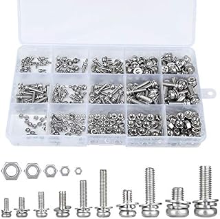 Loscrew M2 M2.5 M3 M4 M5(Totaly 300pcs) Flat Cross Pan Head Screws and Hex Nuts Washer Assortment Kit for Machine Fastener
