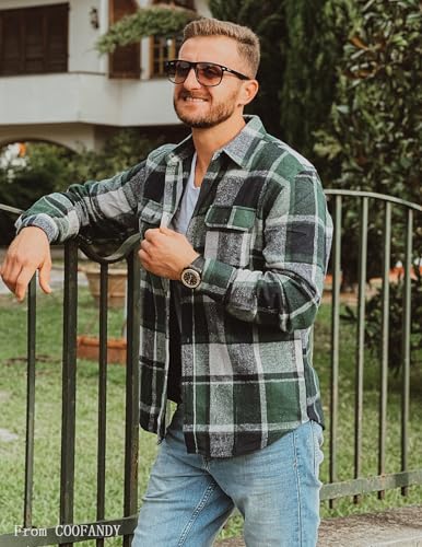 Image of COOFANDY Mens Flannel Shirts Long Sleeve Plaid Shirt Jacket Button Down Shirt with Pockets