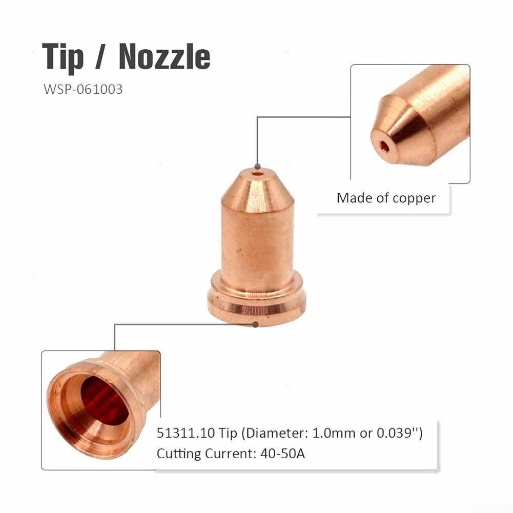 Plasmaschneid-Verbrauchsmaterial-Set mit 52558 Elektroden und 51311 Spitzen, 1,0 mm, 1,2 mm, kompatibel mit IPT-80 PT80 PT-80 Plasmabrenner, inklusive 20 Elektroden und 20 Spitzen für präzise
