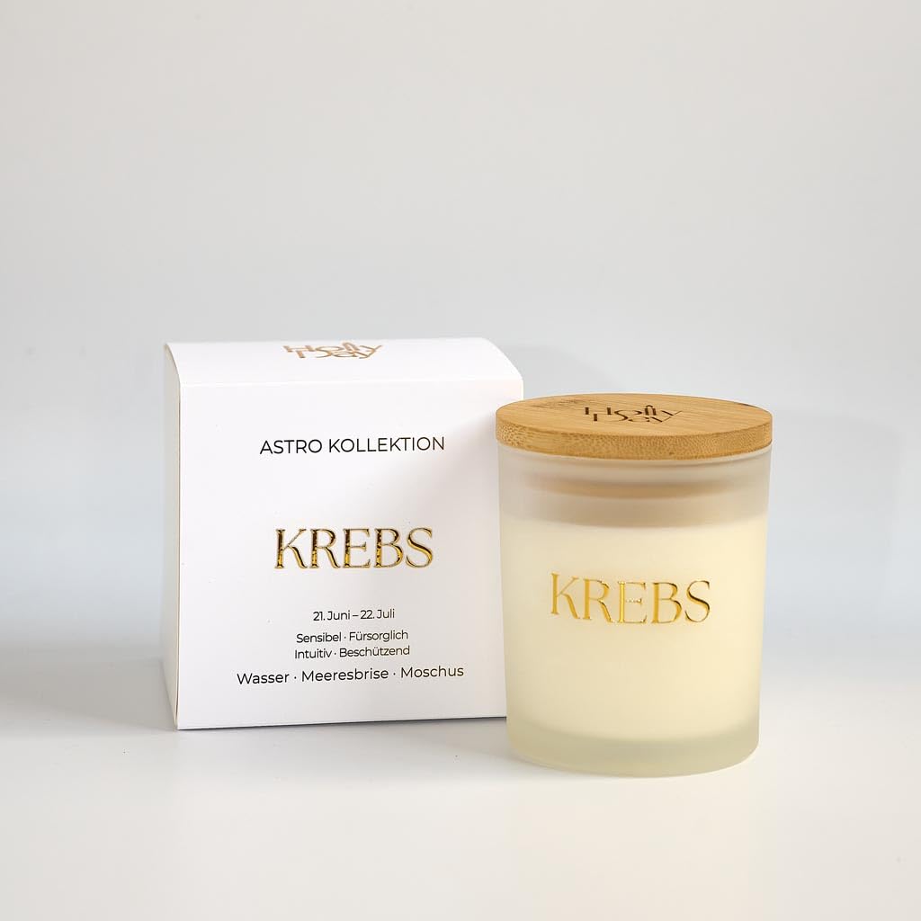 Krebs Astro Duftkerze, Meeresbrise & Moschus, Sojawachs, 220 ml, 45–50 Stunden Brenndauer