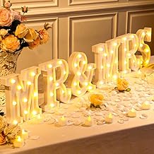 6 Pcs Mr and Mrs LED Sign 12 Flameless LED Candles 300 Artificial Rose Petals Neon Mr and Mrs Sign for Wedding Table Heart Romantic Candles Light up Letters for Romantic Night DecorWhite