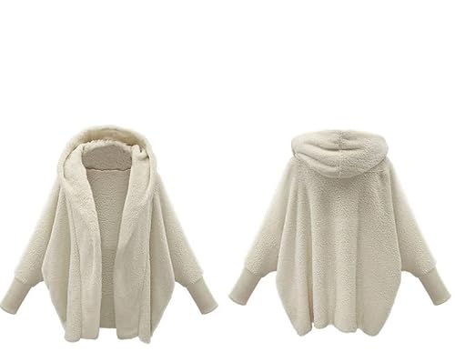 Casaco Feminino com Capuz Mangas Compridas Solto Casaco de Pelúcia Quente para Outono Inverno Branco