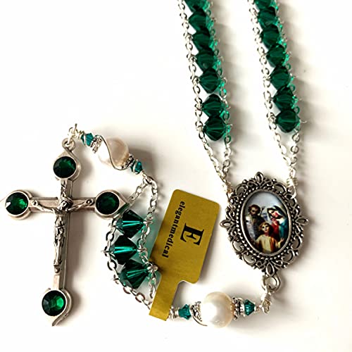elegantmedical Ladder to Heaven Green Crystal & AAA10MM Pearl Beads Catholic Rosary Cross crucifix Necklace gift2