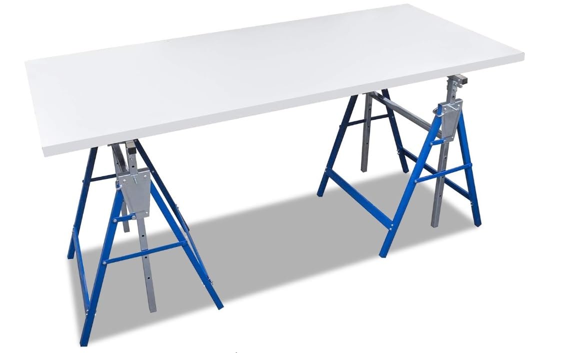 Juego de 2 Caballetes de trabajo ajustables en altura 81-130cm capacidad de carga 400Kg plegables de Acero multifuncional Azul