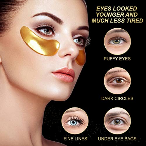 24K Gold Eye Mask,20 Pc Gel Pads Collagen Eye Mask Under Eye Patches, Anti-Aging Hyaluronic Acid Eye Masks For Puffiness And Bags, Reducing Dark Circles,Wrinkles,Gold, Bulk Gifts For Women Men #TOP2