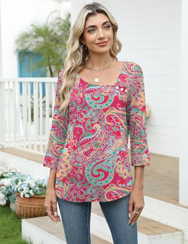 Image of LOMON Womens 3 /4 Length Sleeve T Shirts Asymmetrical Neck Tops Business Blouses for Women Fashion 2026