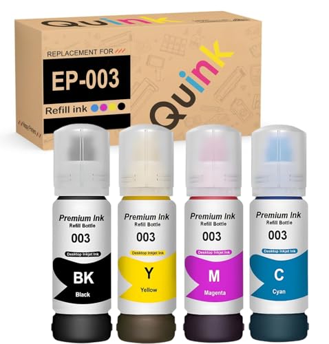 Image of QUINK 003 Ink Compatible for Epson L3250 L3260 L5290 L3210 L3256 L3150 L3215 L3216 L5190 L3200 L3251 L3252 L3110 L3151 L3152 L3156 L3211 L3212 L1110 Printer (CMY+KK)