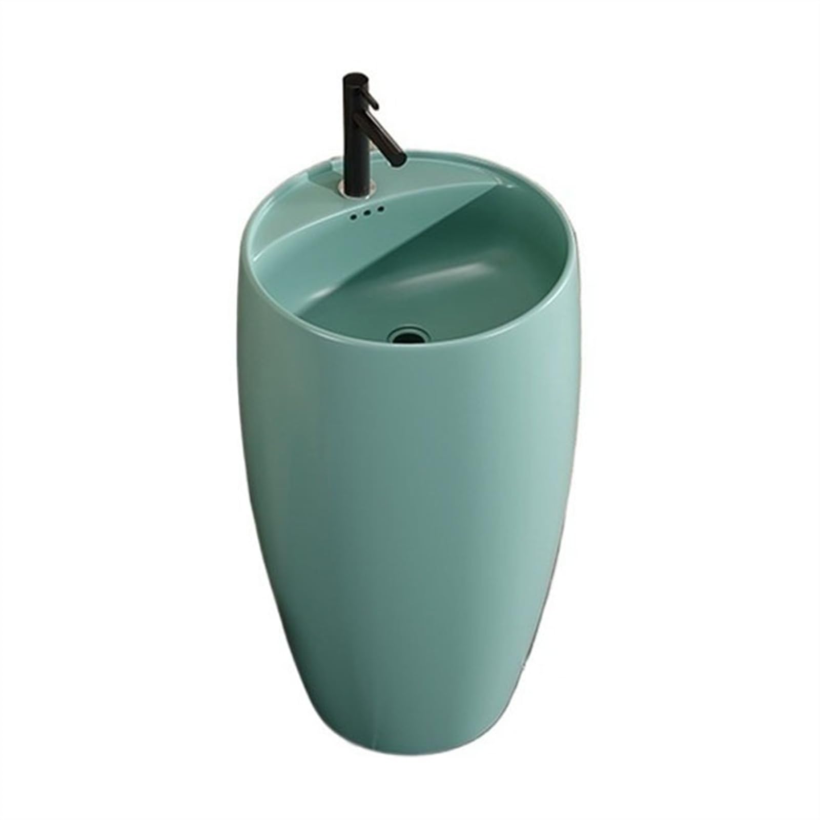 Zhaoj24-05 Green Pedestal Sink Bathroom Pedestal Basin, One-Piece Floor-Standing Washbasin With Overflow, Bathroom Ceramic Sink With Hot And Cold Water Taps, Drain Kit(Green)