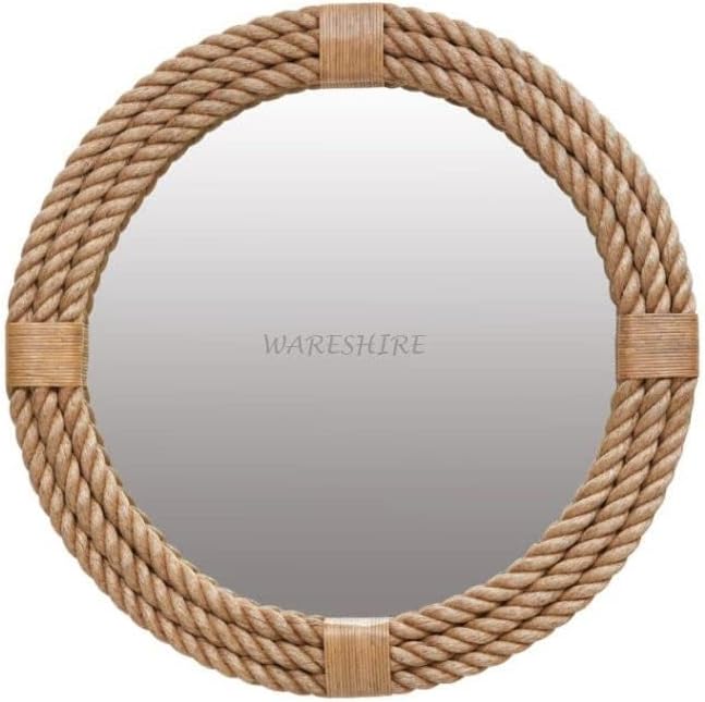 Miniatura 2 de Espejo de pared de forma redonda (beige) para colgar en la pared, decoración estética de habitación con marco de cuerda para sala de estar,