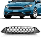 UnayKolb Front Upper Grill Honeycomb Style Grille Black With Chrome Compatible With 2015-2018 Ford Focus S SE F1EZ8200A